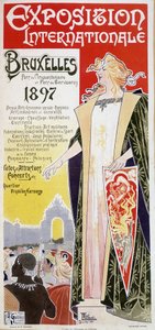 Plakat av Brussels internasjonale utstilling 1897 av Henri Privat Antoine Theodore Livemont (noen ganger kalt Privat-Livemont) (1861-1936)