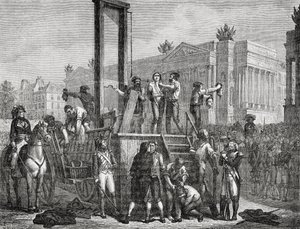 Henrettelsen av Robespierre og hans tilhengere i 1794, gravert av Jonnard av Henri Renaud