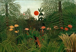 Jomfruskog ved solnedgang. Svart angrepet av en leopa av Henri Rousseau
