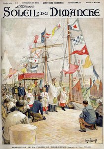 Benediction of the Newfoundland Fleet av Henri Rudaux. Gravering i “” Le sun-du-dimanche””, 19. mars av Henri Rudaux