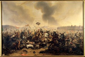 Kamp begått av sultan Kilij-Arslan mot korsfarerne som beleiret byen Nicaea i 1097. Maleri av Henri Serrur