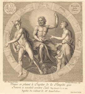 Venus klager til Jupiter om stormen som Juno vakte mot Aeneas av Henri Simon Thomassin after Elisabeth Sophie Cheron