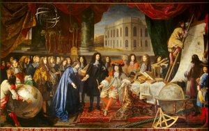 Colbert presenterte medlemmene av Royal Academy of Sciences til Louis XIV i 1667 (olje på lerret)