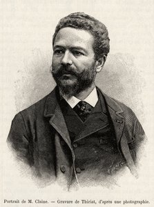 Portrett av Jules Claine (1856-1939), oppdagelsesreisende og diplomat, forfatter av historien. Gravering av Thiriat for å illustrere historien "" ett år i Malaysia", av Jules Claine (1856-1939)