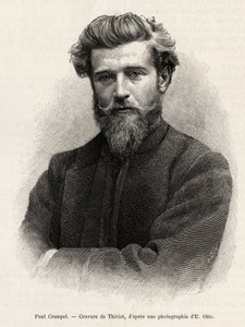 Portrett av Paul Crampel (1864-1891), fransk oppdagelsesreisende i Sentral-Afrika. Gravering av Henri Thiriat for å illustrere historien "" La mission Crampel"", av Albert Nebout (1862-1939), i 1890, i Le tour du Monde 1892, regissert av Edouard Charton (1