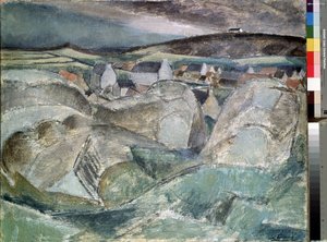Landsby blant steinene. Maleri av Henri Victor Gabriel Le Fauconnier (1881-1946)