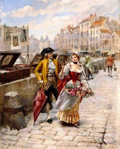 Gentleman og Flower Girl nær bokboder ved Seinen, av Henri Victor Lesur