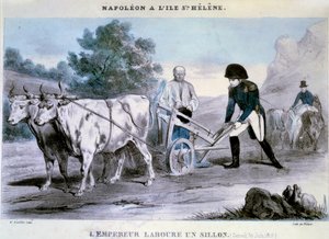 Napoleon I (1769-1821) a Saint Helene: keiseren pløyer en fure (30.06.1816) Litografi av skurken. 1816 Ile d