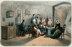 A Reading with the Concierge, 2. halvdel av 1800-tallet (farge litho)