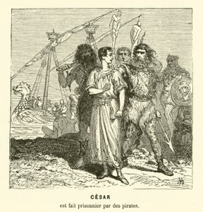 Julius Caesar tatt til fange av kilikiske pirater mens han krysset Egeerhavet, c75 f.Kr. (gravering)