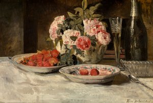 Jordbær med Champagne (olje på lerret)