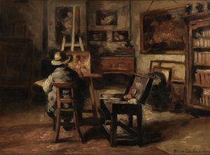 Studioet til Ferdinand De Braekeleer I, malerens far av Henri de Braekeleer