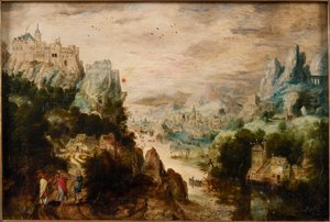 Landskap med veien til Emmaus, ca. 1540. av Henri de Herri met de Bles