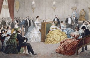Pariserkvelder - En konsert på Chaussee d'Antin - gravering av Henri de Montaut (1825-1890) og J. Champagne - Parisiske fester: en konsert på Chaussee d'Antin. Gravering.