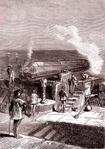 Den gigantiske kanonen på øya Malta, kunstverk, "Fra jorden til månen" av Jules Verne
