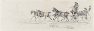 Hestevogn foran en enkelt rytter (recto); Mann på hest med pledd og skisser av hoder, hester og triumfbue (verso)