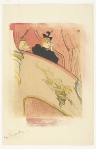 "La Loge au Mascaron doré" (The Box with the Gilded Mask) Kvinne med operabriller på balkong i teater La Loge au mascaron doré