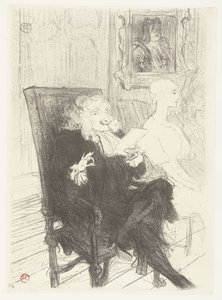 Skuespillere Jules Charles Truffier som Marguerite Moreno i toneelstuk Learned Women Truffier og Moreno i Learned Women av Henri de Toulouse Lautrec