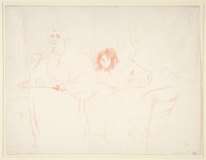 Woman with a Tray, Breakfast, Madame Baron and Mademoiselle Popo (Woman with a Tray, Breakfast, Madame Baron and Mademoiselle Popo), fra serien Elles av Henri de Toulouse-Lautrec