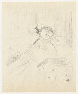 Portrett van Yvette Guilbert i lenestol på scene Yvette Guilbert (gammel sang) Yvette Guilbert: Engelsk serie (serietittel) av Henri de Toulouse Lautrec