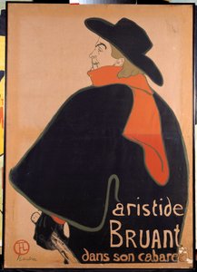 Plakat, das Aristide Bruant in seinem Kabarett darstellt. Lithographie von Henri de Toulouse-Lautrec. 1893.