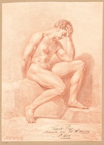 Sittende mann naken, sett fra siden (2. pris 1807) av Henricus Franciscus Wiertz