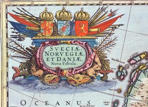 Kartusj fra et kart over Sverige, Norge og Danmark, 1631 (fargegravering) av Henricus Hondius II