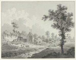 Landskap med en vannmølle på en bekk av Henricus Josephus Antonissen