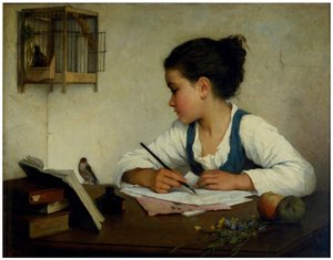En jente som skriver; Pet Goldfinch