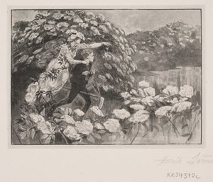 Illustrasjon for H. C. Andersen: "Hyldemor" av Henrik Arnold Hamilkar Sørensen
