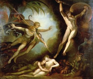 Satan starter fra berøringen av Ithuriels lanse av Johann Heinrich Füssli