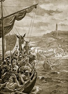 Et angrep av danskene på Irland, illustrasjon fra 