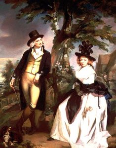 Portrett av en dame som sitter og mannen hennes står av Henry (attr. to) Singleton