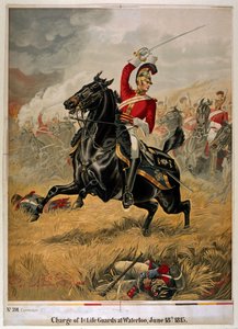 The Charge of the 1st Life Guards at Waterloo, publisert ca. 1890 (chromolitho) av Henry A. Payne