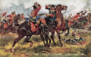 The Kings Horse, nå den første (Kings) Dragoon Guards, slaget ved Dettingen, juni 1743 av Henry A. Payne