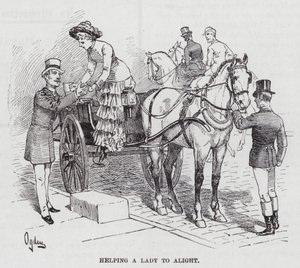 Hjelper en dame å gå av (gravering) av Henry Alexander (after) Ogden