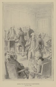 Signering av uavhengighetserklæringen, 4. juli 1776 (litho) av Henry Alexander (after) Ogden