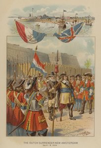 Nederlenderne overgir seg New Amsterdam, 8. september 1664 (chromolitho) av Henry Alexander (after) Ogden