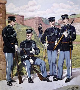 U.S. infanteri helkjole 1902-07 bevæpnet med amerikansk magasinrifle modell 1903 (farge litho) av Henry Alexander (after) Ogden