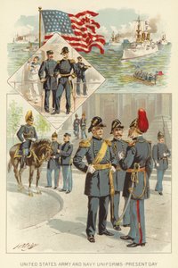 United States Army and Navy Uniforms, Present Day (farge litho) av Henry Alexander (after) Ogden
