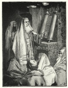 En rabbiner som leser lovens rulle (litho)