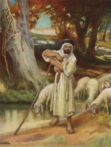 En hyrde og flokken hans ved Banias (farge litho)