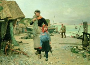 Fiskere vender tilbake med garnene sine, Etretat av Henry Bacon