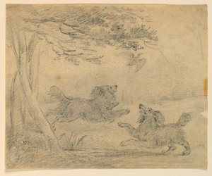 Studie av to spaniels i en park av Henry Bernard Chalon
