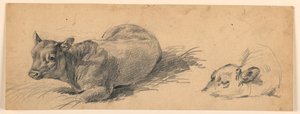 Studie av en ung okse som ligger i en eng av Henry Bernard Chalon