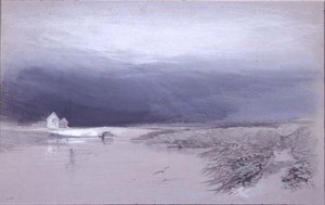 Landskap med elv og bro: Regn kommer på av Henry Bright