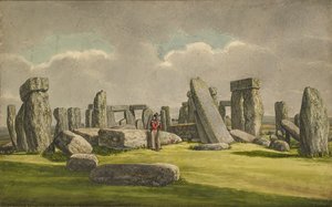 Stonehenge fra W.S.W., viser ruiner med soldat, 1824-1839 av Henry Browne
