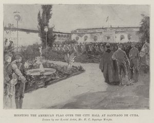 Heiser det amerikanske flagget over rådhuset i Santiago de Cuba av Henry Charles Seppings Wright