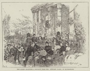Dronningen mottar en bukett fra fru Stewart Clark, på Blythswood av Henry Charles Seppings Wright