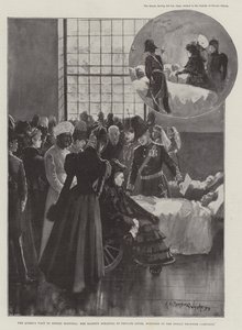 Dronningens besøk på Netley Hospital, Hennes Majestet snakker til Private Lever, såret i Indian Frontier Campaign av Henry Charles Seppings Wright